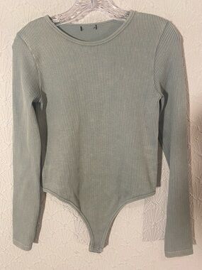 Source Unknown Ribbed Long-Sleeve Bodysuit - Sage